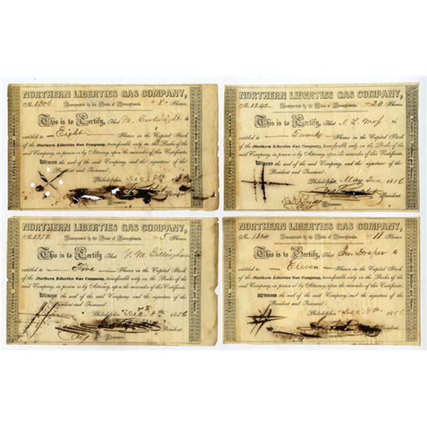 Northern Liberties Gas Co., 1856, Group of Cancelled Stock Certificates