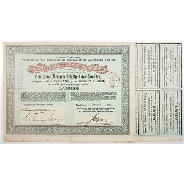 Kansas City, Pittsburg and Gulf Railroad Co., 1895 I/U Dutch Issue Share Certificate