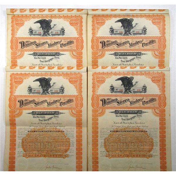 Deming Sierra Madre and Pacific Railroad, 1889, Group of 4 I/U Bonds