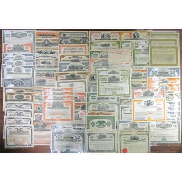 Railroad Related Assortment of Stock and Bond Certificates, Lot of Lot of over 85 Items