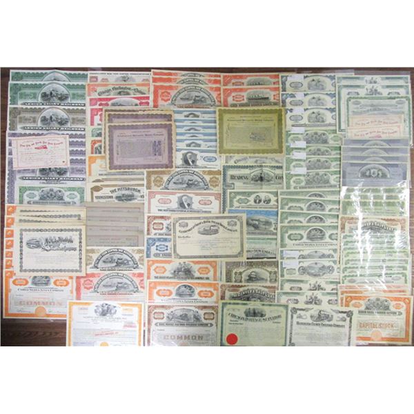 Railroad Related Assortment of Stock and Bond Certificates. Lot of over 110 Items