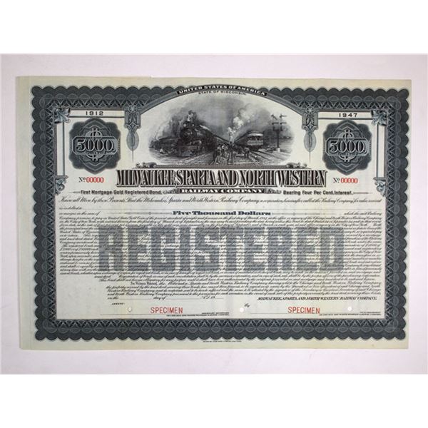 Milwaukee, Sparta and North Western Railway Co., 1912, Specimen Gold Bond