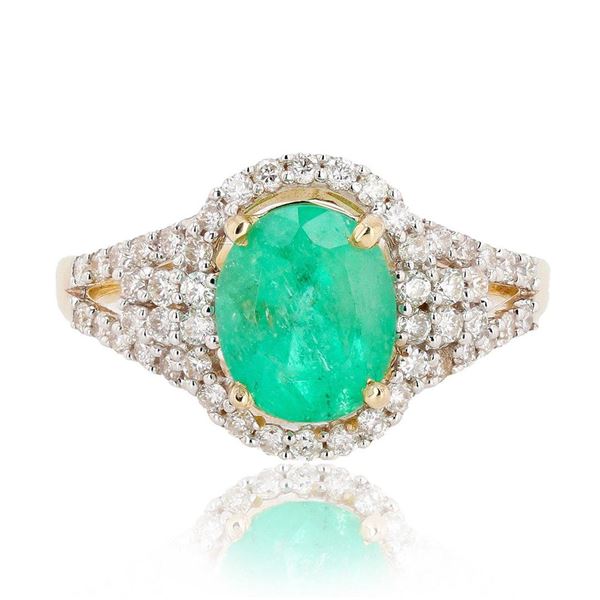 1.95 ctw Emerald and 0.60 ctw Diamond 14K Yellow Gold Ring