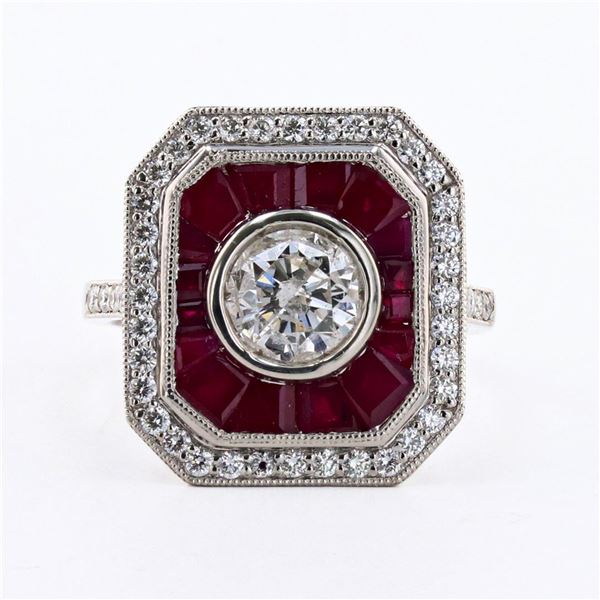 1.01 ctw Diamond and 2.11 ctw Ruby Platinum Ring (1.48 ctw Diamonds)