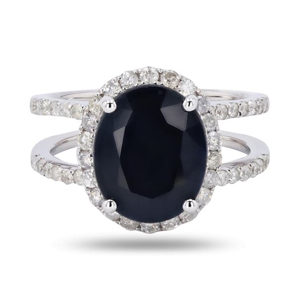 4.56 ctw Blue Sapphire and 0.62 ctw Diamond 14K White Gold Ring