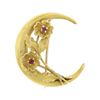 Image 3 : Antique Art Nouveau 10K Gold Round Ruby Crescent w/ Detailed Flowers Brooch Pin