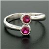 Image 5 : NEW Custom Made 14k White Gold Round Bezel Set Ruby Two Stone Simple Bypass Ring