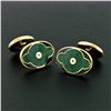 Image 5 : Vintage Mens 18k Yellow Gold Oval Shaped Green Black Guilloche Enamel Cuff Links
