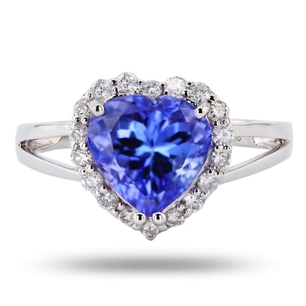 2.40 ctw Tanzanite and 0.30 ctw Diamond 18K White Gold Ring
