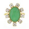 Image 4 : Vintage 14k Gold Oval Cabochon Jade & 1.1 ctw European Diamond Halo Cocktail Rin