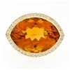 Image 4 : Estate 18K Gold Large Wide Citrine Diamond Halo Almond Eye Shaped Cocktail Ring