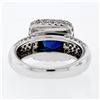 Image 8 : 18K White Gold 3.93 ctw GIA No Heat Cushion Sapphire Diamond Halo Engagement Rin