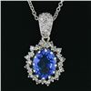 Image 6 : New 14k White Gold 2.59 ctw Oval Tanzanite & Diamond Dual Halo Pendant w/ Chain