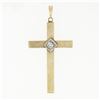 Image 1 : Antique Art Nouveau 14k TT Gold 0.16 ctw Diamond Grooved Textured Cross Pendant