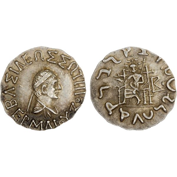 BACTRIA: Hermaios, ca. 90-70 BC, AR drachm (2.47g), bold XF