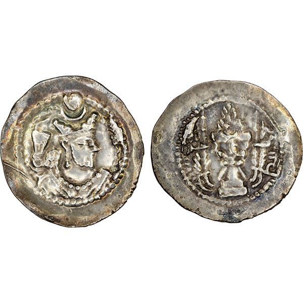 SASANIAN KINGDOM: Varahran V, 420-438, AR drachm (4.00g), AT, choice VF