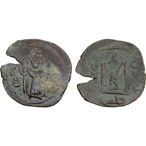 ARAB-BYZANTINE: Standing Emperor, ca. 670-680, AE fals (4.59g), Hims (Emisos), VF