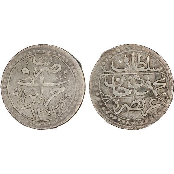 OTTOMAN ALGIERS: Mahmud II, 1808-1839, AR ¼ budju (2.35g), Jaza'ir, AH1242, choice VF