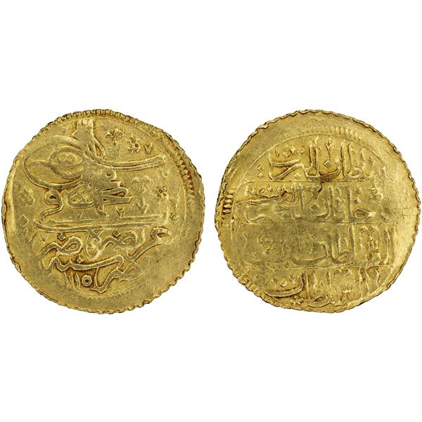 OTTOMAN EGYPT: Ahmed III, 1703-1730, AV altin (3.50g), Misr, AH1115, F-VF