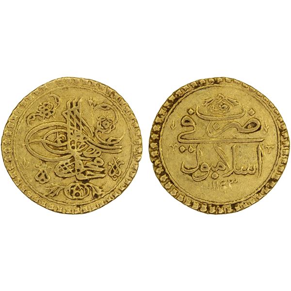 OTTOMAN TURKEY: Mahmud I, 1730-1754, AV tek altin (3.45g), Islambul, AH1143, VF-XF