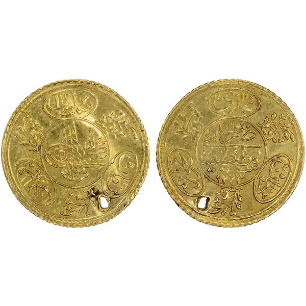 OTTOMAN TURKEY: Mahmud II, 1808-1839, AV hayriye altin (1.76g), AH1223 year 21, XF-AU