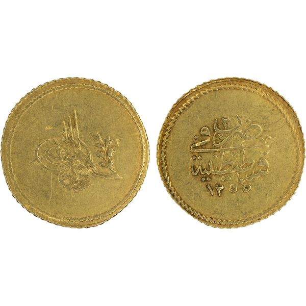 OTTOMAN TURKEY: Abdul Mejid, 1839-1861, AV memduhiye (1.42g), Kostantiniye, AH1255 year 2, choice XF