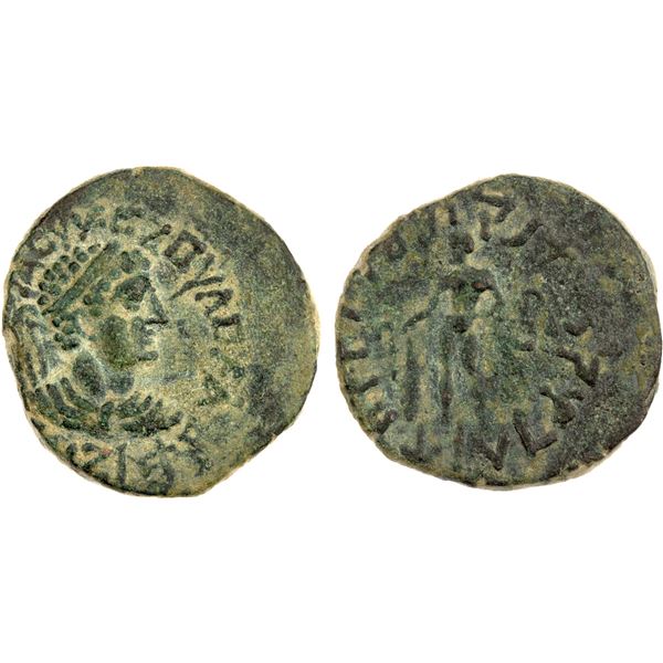 KUSHAN: Kujula Kadphises, ca. 50-90 AD, AE tetradrachm (9.80g), Pushkalavati, VF