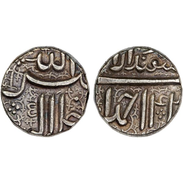 MUGHAL: Akbar, 1556-1605, AR rupee, Ahmadabad, year 42 or 43 Isfandarmuz, XF