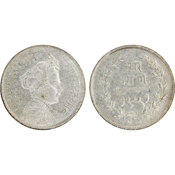 BARODA: Sayaji Rao III, 1875-1938, AR 4 annas, VS1951 (1894), XF