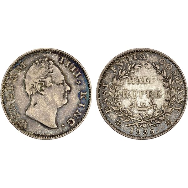 BRITISH INDIA: William IV, 1830-1837, AR 1/2 rupee, 1835(b), VF-XF
