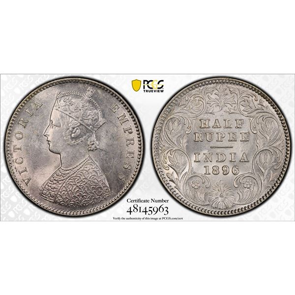BRITISH INDIA: Victoria, Empress, 1876-1901, AR 1/2 rupee, 1896(c), PCGS MS62