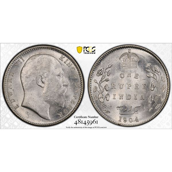 BRITISH INDIA: Edward VII, 1901-1910, AR rupee, 1904-B, PCGS MS62