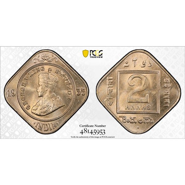 BRITISH INDIA: George V, 1910-1936, 2 annas, 1935(b), PCGS MS64