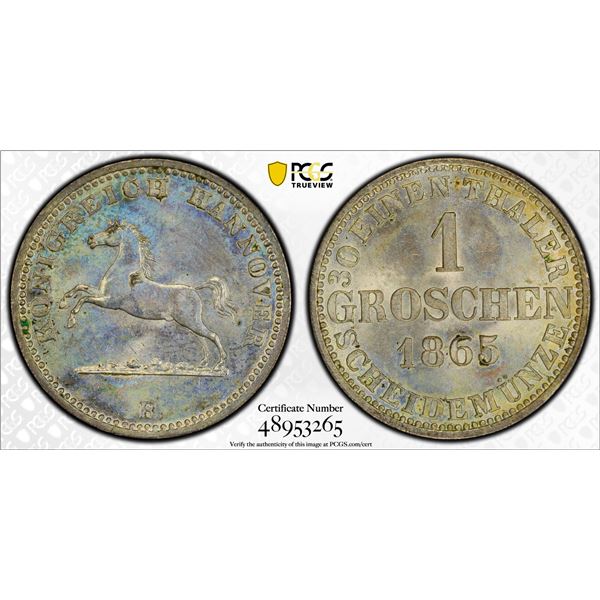 HANOVER: Georg V, 1851-1866, AR groschen, 1865-B, PCGS MS64