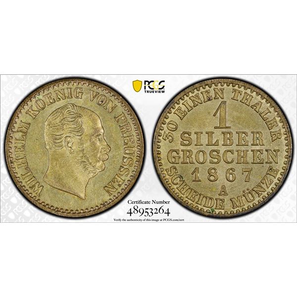 PRUSSIA: Wilhelm I, 1861-1888, AR groschen, 1867-A, PCGS MS63