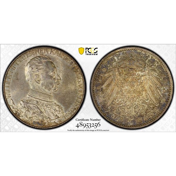 PRUSSIA: Wilielm II, 1888-1918, AR 2 mark, 1913-A, PCGS MS63