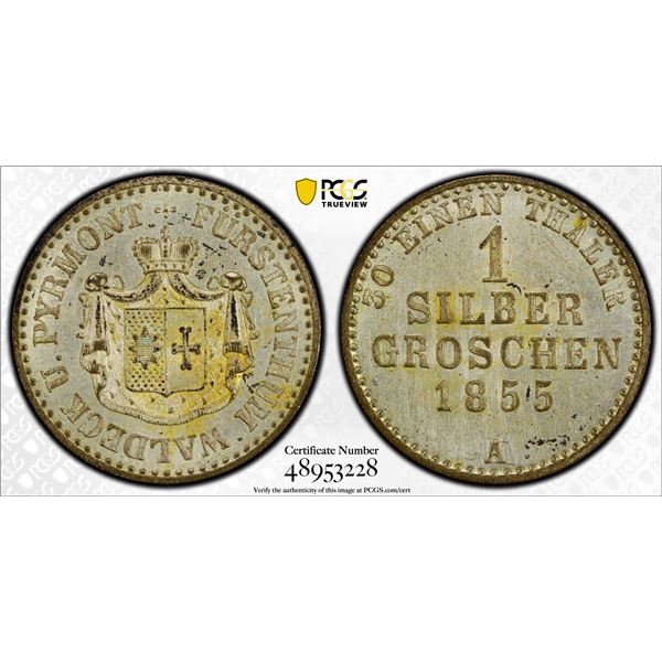 WALDECK-PYRMONT: Georg Victor, 1852-1893, AR groschen, 1855-A, PCGS UNC Details