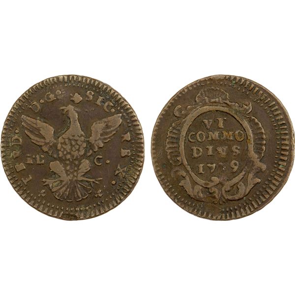 SICILY: Ferdinando III di Borbone, 1759-1816, AE grano, 1779, VF