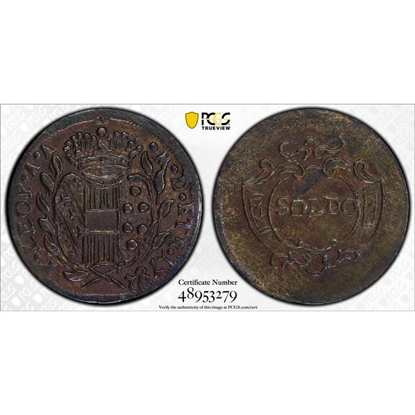 TUSCANY: Pietro Leopoldo, 1765-1790, AE soldo, 1782, PCGS AU55