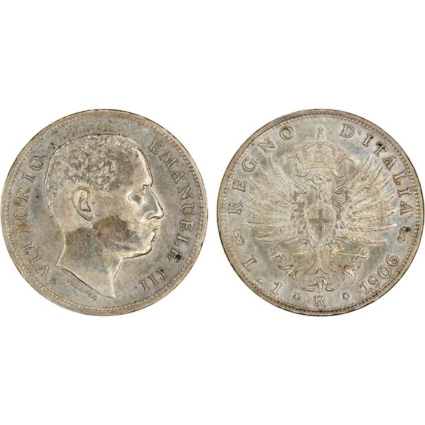 ITALY: Vittorio Emanuele III, 1900-1946, AR lira, 1906-R, UNC