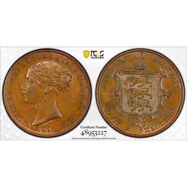 JERSEY: Victoria, 1837-1901, AE 1/26 shilling, 1851, PCGS AU58