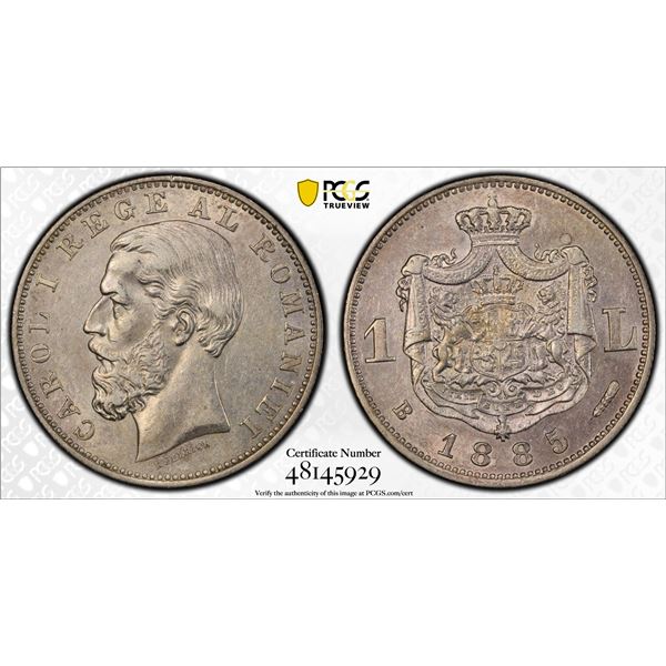 ROMANIA: Carol I, King, 1894-1914, AR leu, 1885-B, PCGS AU53