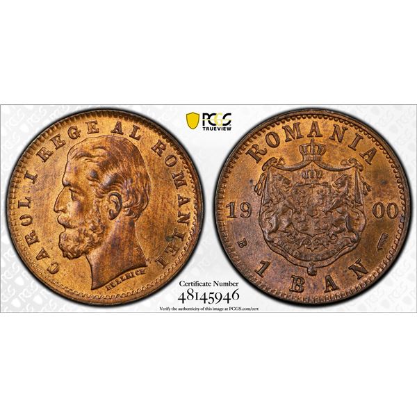 ROMANIA: Carol I, King, 1894-1914, AE banu, 1900-B, PCGS MS65 RB