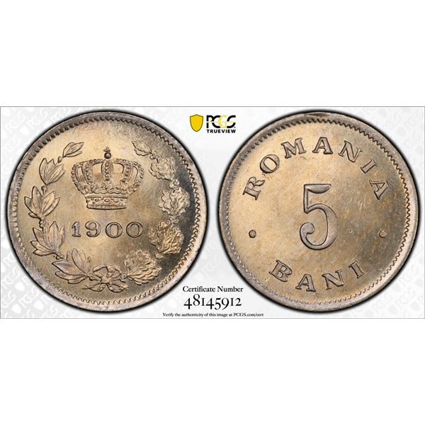 ROMANIA: Carol I, King, 1894-1914, 5 bani, 1900, PCGS MS64