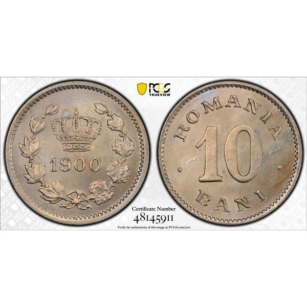 ROMANIA: Carol I, King, 1894-1914, 10 bani, 1900, PCGS MS65