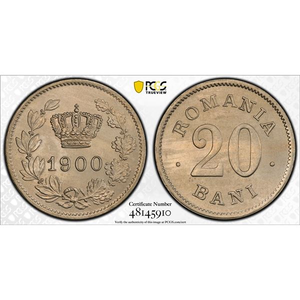 ROMANIA: Carol I, King, 1894-1914, 20 bani, 1900, PCGS MS64