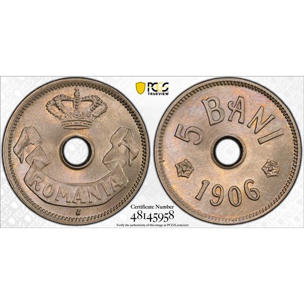 ROMANIA: Carol I, King, 1894-1914, 5 bani, 1906-J, PCGS MS66