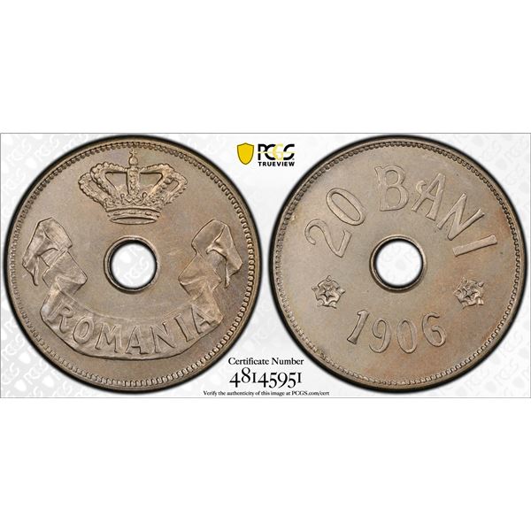 ROMANIA: Carol I, King, 1894-1914, 20 bani, 1906, PCGS MS65