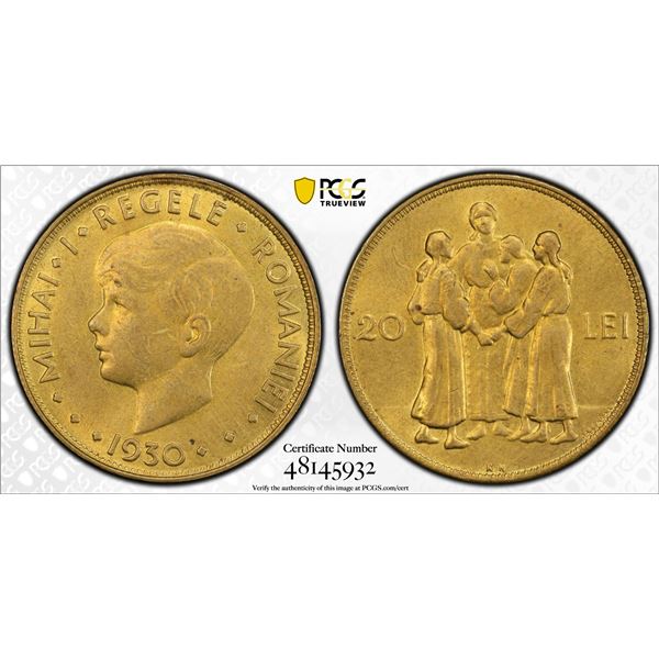 ROMANIA: Michael I, First reign, 1927-1930, 20 lei, 1930-KN, PCGS MS64