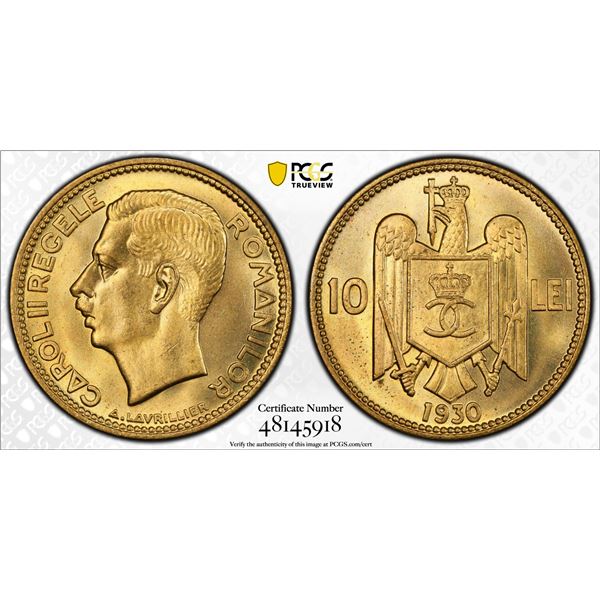 ROMANIA: Carol II, 1930-1940, 100 lei, 1930, PCGS MS65